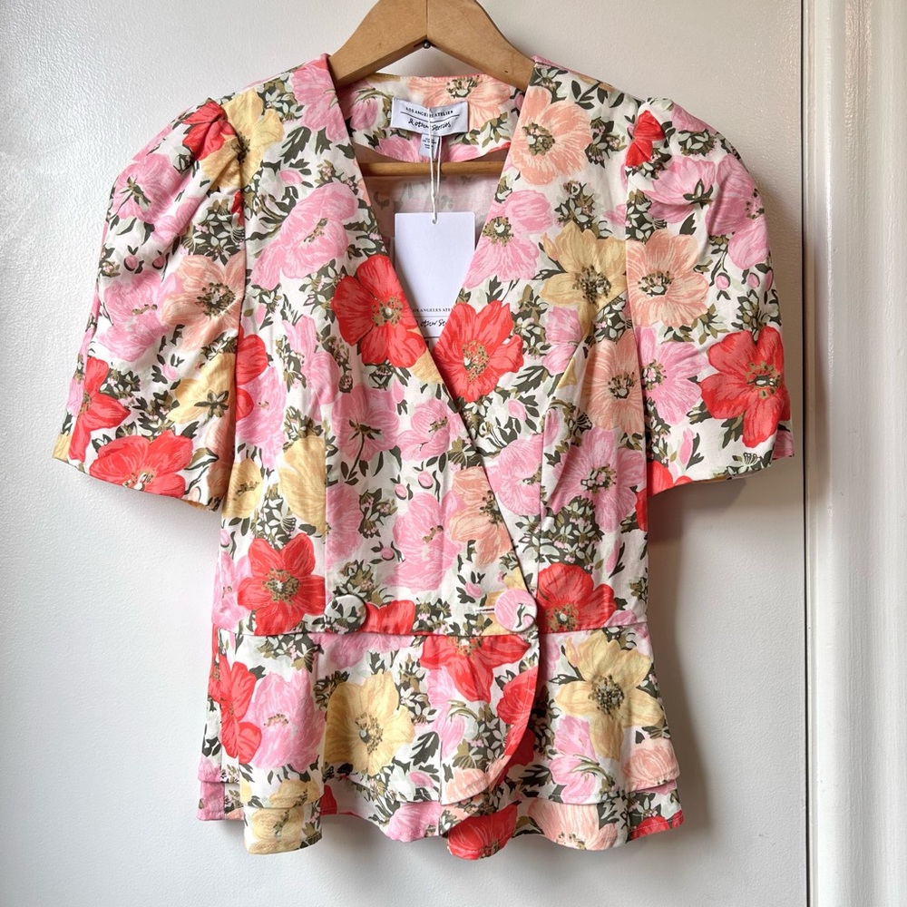 Nwt “& Other Storie” Linen-Tencel Puffed Sleeve Peplum Top